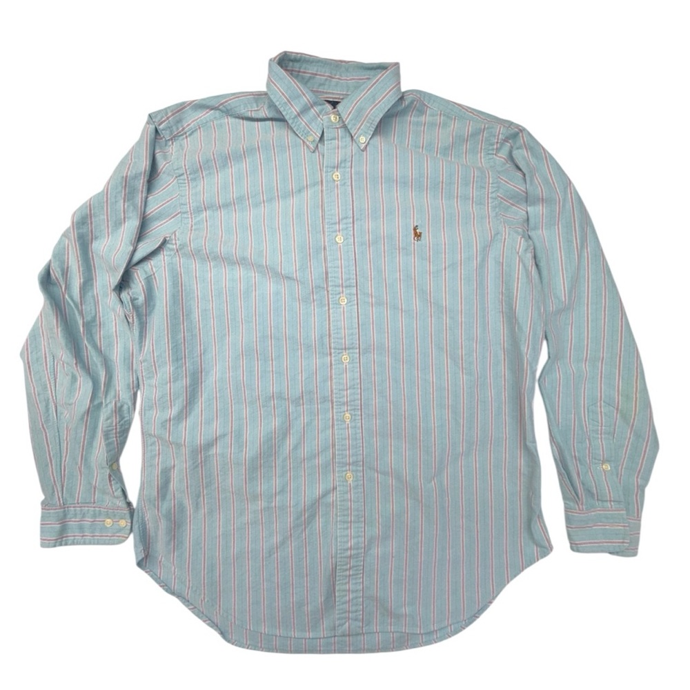 Ralph Lauren Mens 16.5 Button Down Dress Shirt 34/35 Blue Red Striped